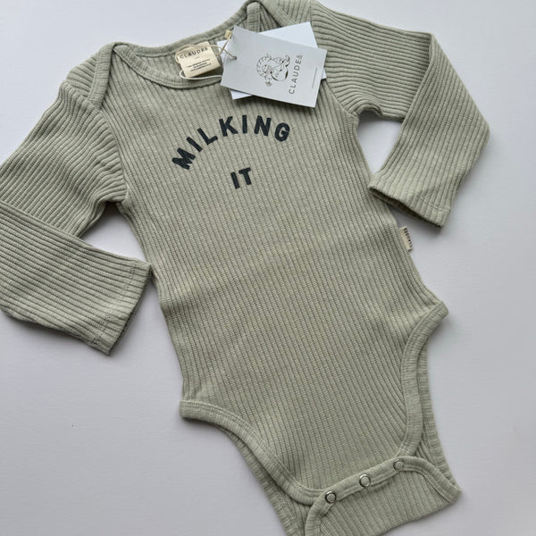 Milking It Ribbed Bodysuit Pistachio 1-2Y