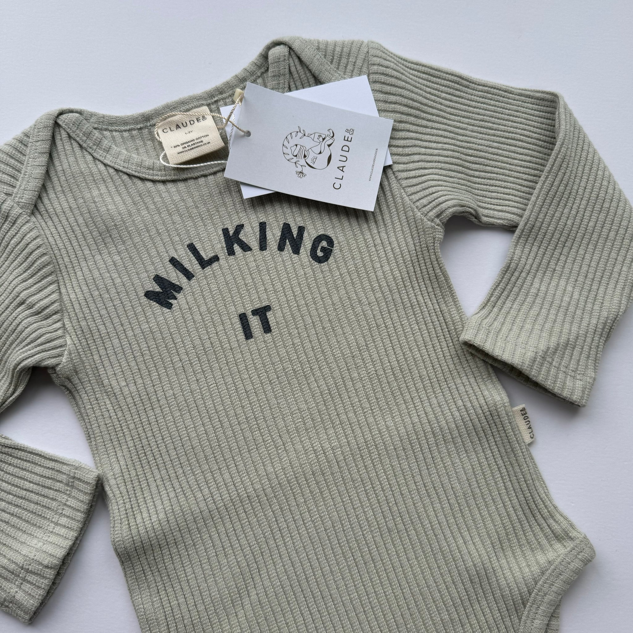 Milking It Ribbed Bodysuit Pistachio 1-2Y